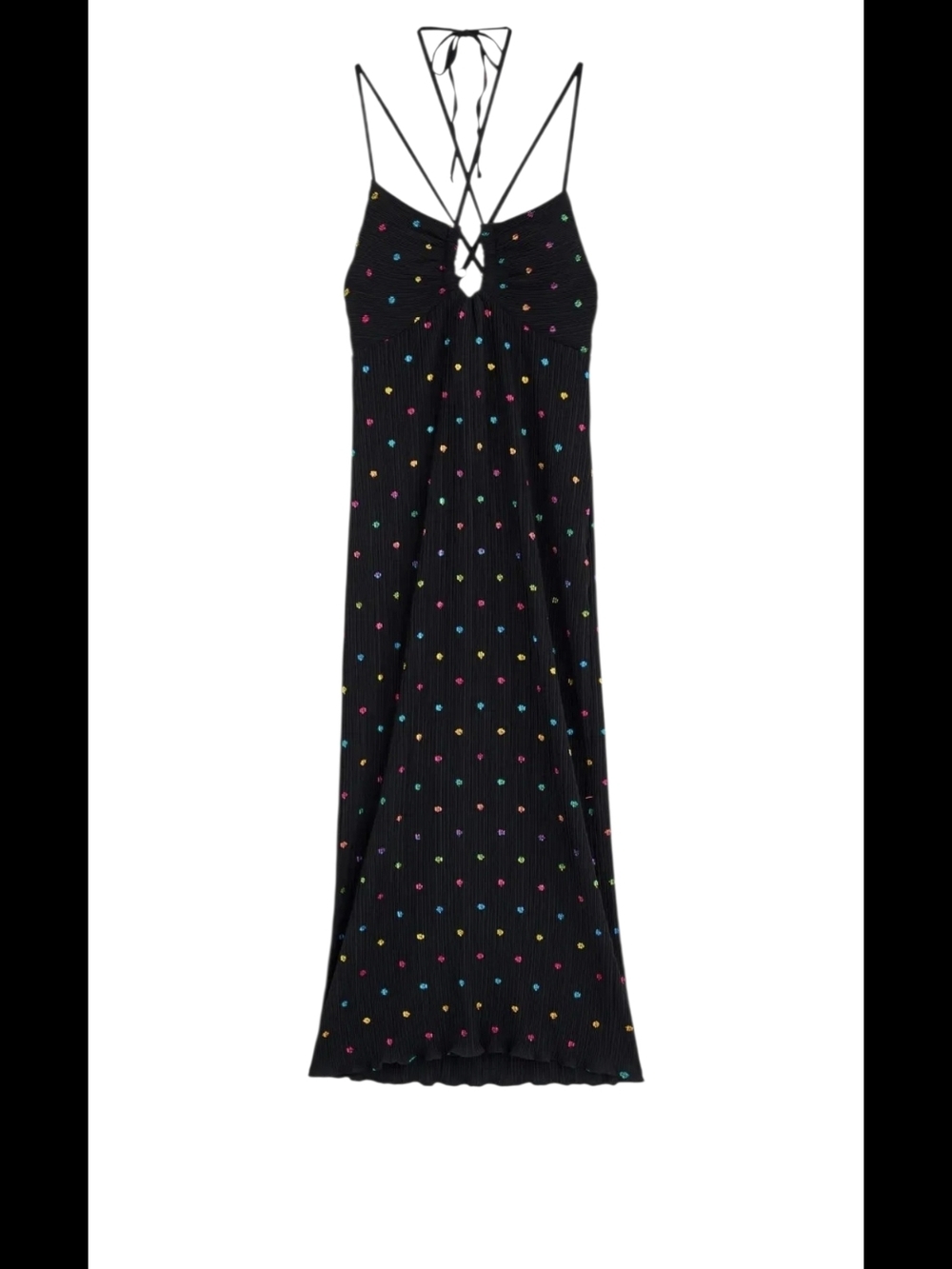 NWT Never Fully Dressed Megan Plissé Dress L Blk Metallic Polka Dot Maxi Halter - Picture 4 of 15